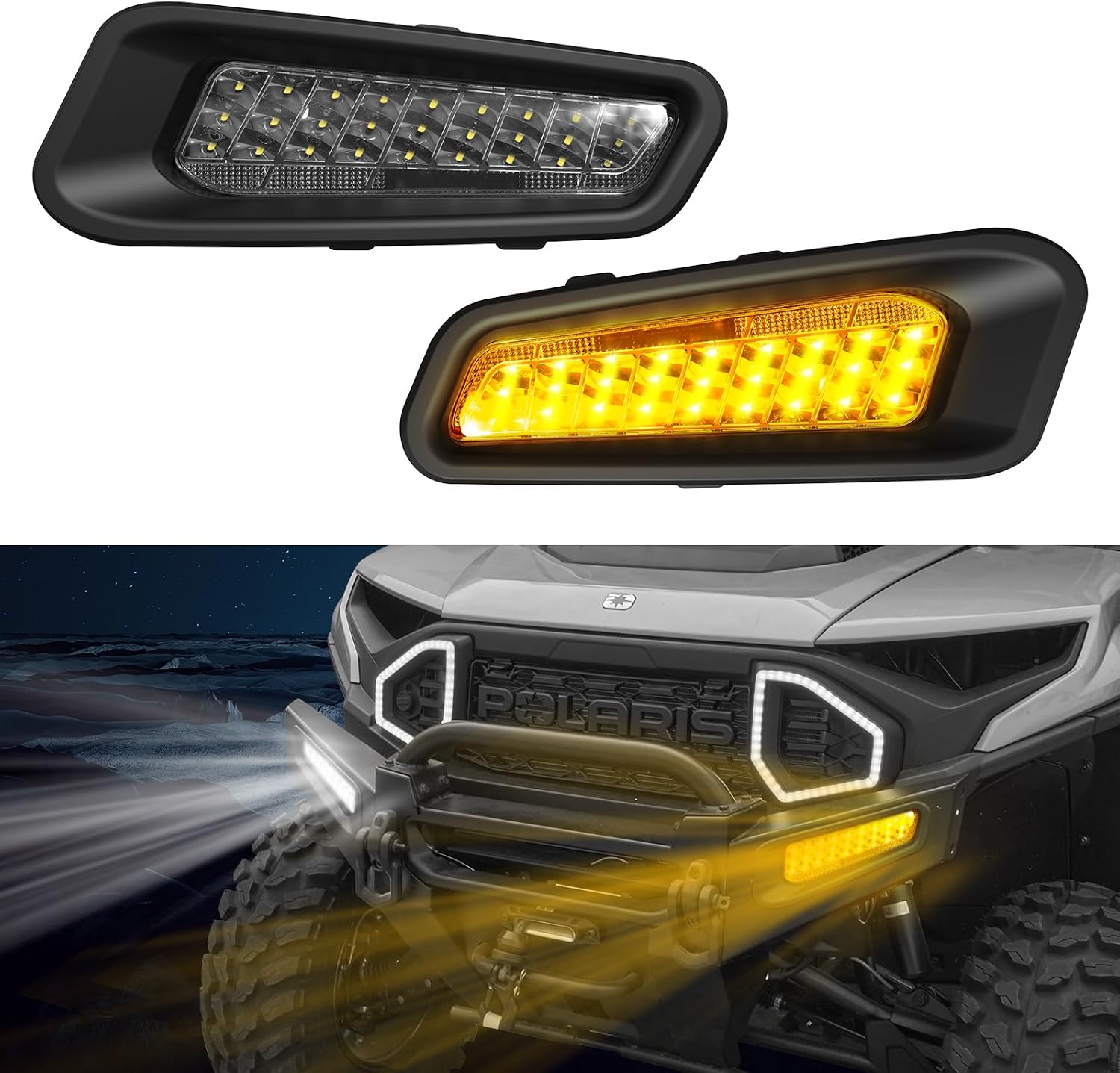 LED Front Bumper Accent Lights for Polaris Ranger XD 1500, Auxiliary Light Front Brushguard DRL w/Turn Signal for Polaris Ranger 1500 Crew/XD 2024 2025 Accessories, Replace #2889767, 2PCS