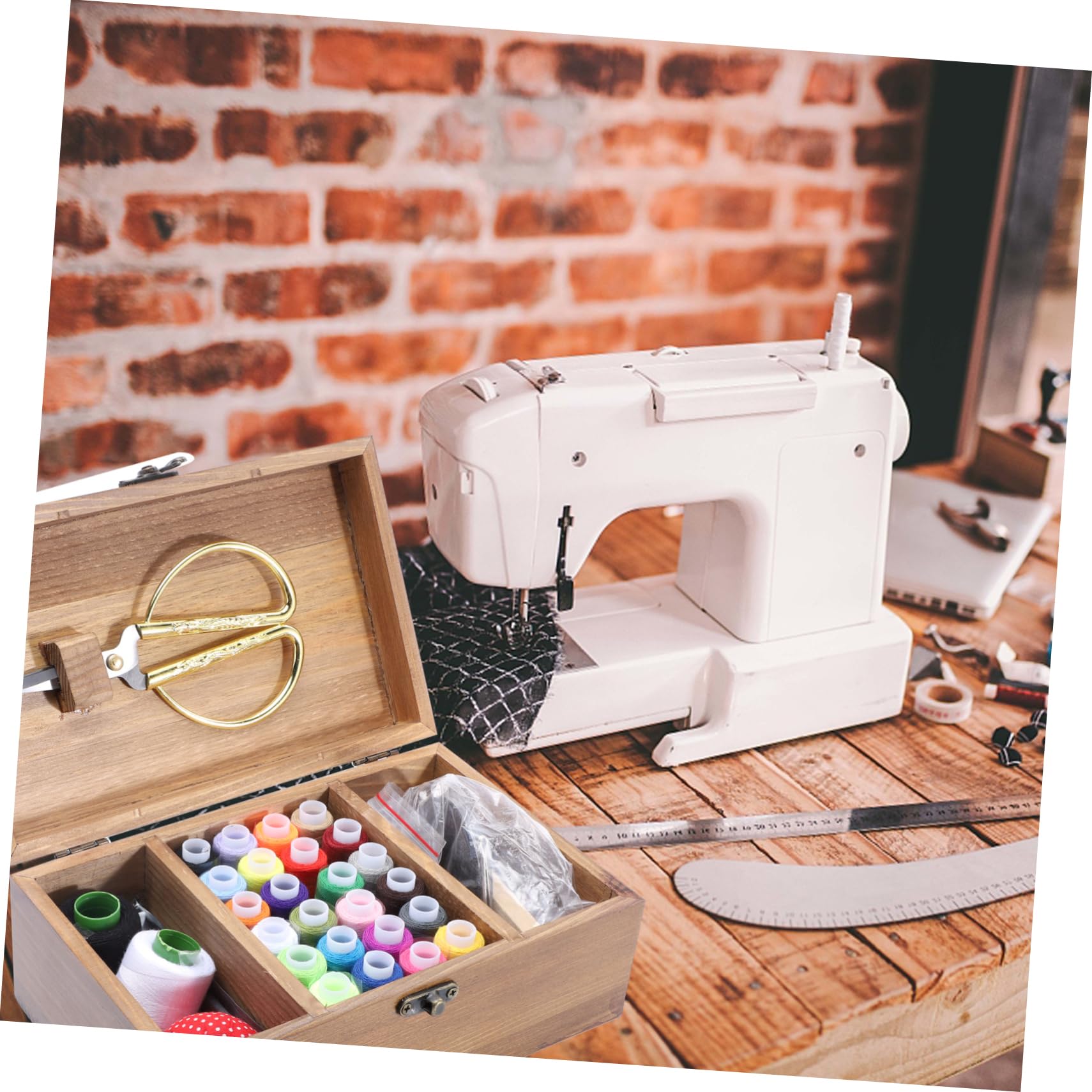 OSALADI Caja de Costura de Madera Retro para Coser, Kit de Costura Portátil Agujas E Hilo, Color Natural, para Manualidades y Uso Doméstico, Adecuado para Principiantes y Profesionales