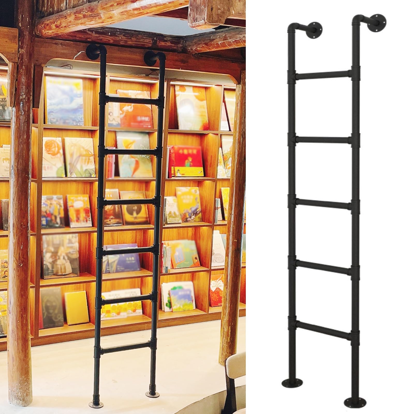 Échelle de lit mezzanine 1,4 m en métal noir mat haute résistance
