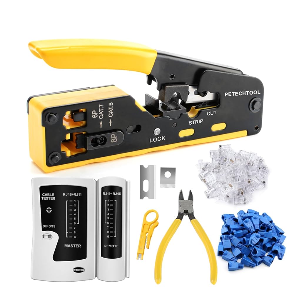 PETECHTOOL RJ45 Crimp Tool Pass Through Cat7 Cat6 Cat5