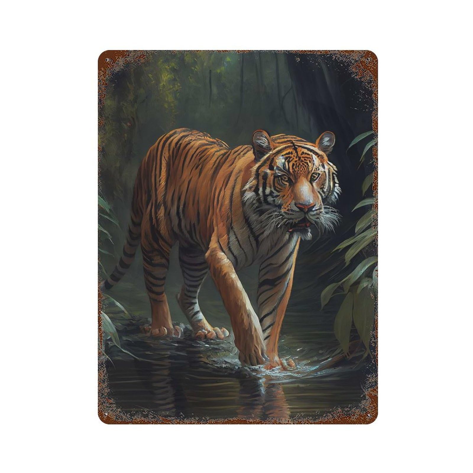 Savanna Tiger Oil Paint Retro Metal Sign 15.7"x11.8", Ideal for Shed, Workshop And Garage Wall Decor