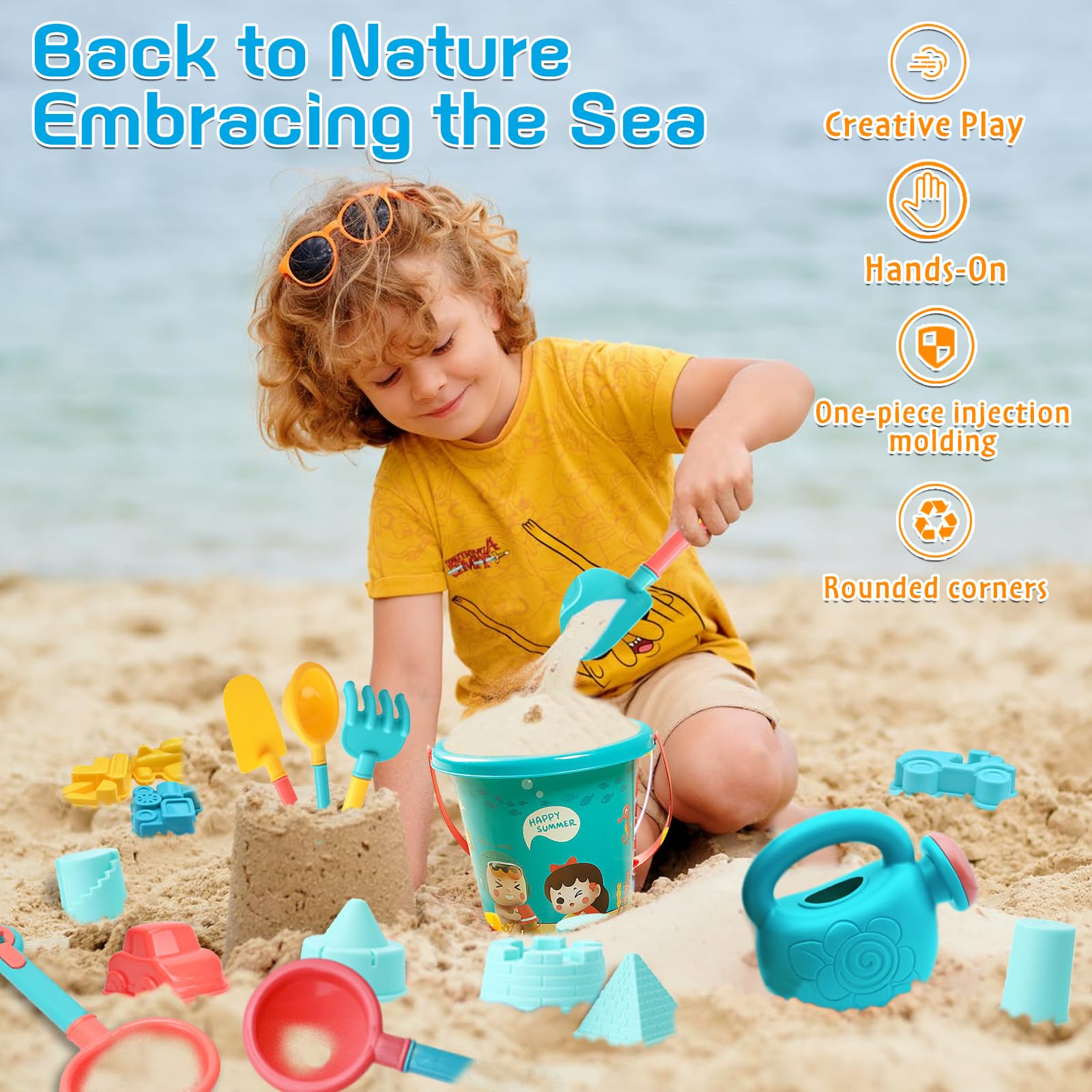 Tiny Size Beach Toys for Kids Ages 4-8 - Beach Bucket Sand Molds Beach Shovel Tool Kit Sandbox Toys for Toddlers,Beach Accessories Outdoor Indoor Play Travel Sand Toys for Beach Sand Toy for Boy Girl