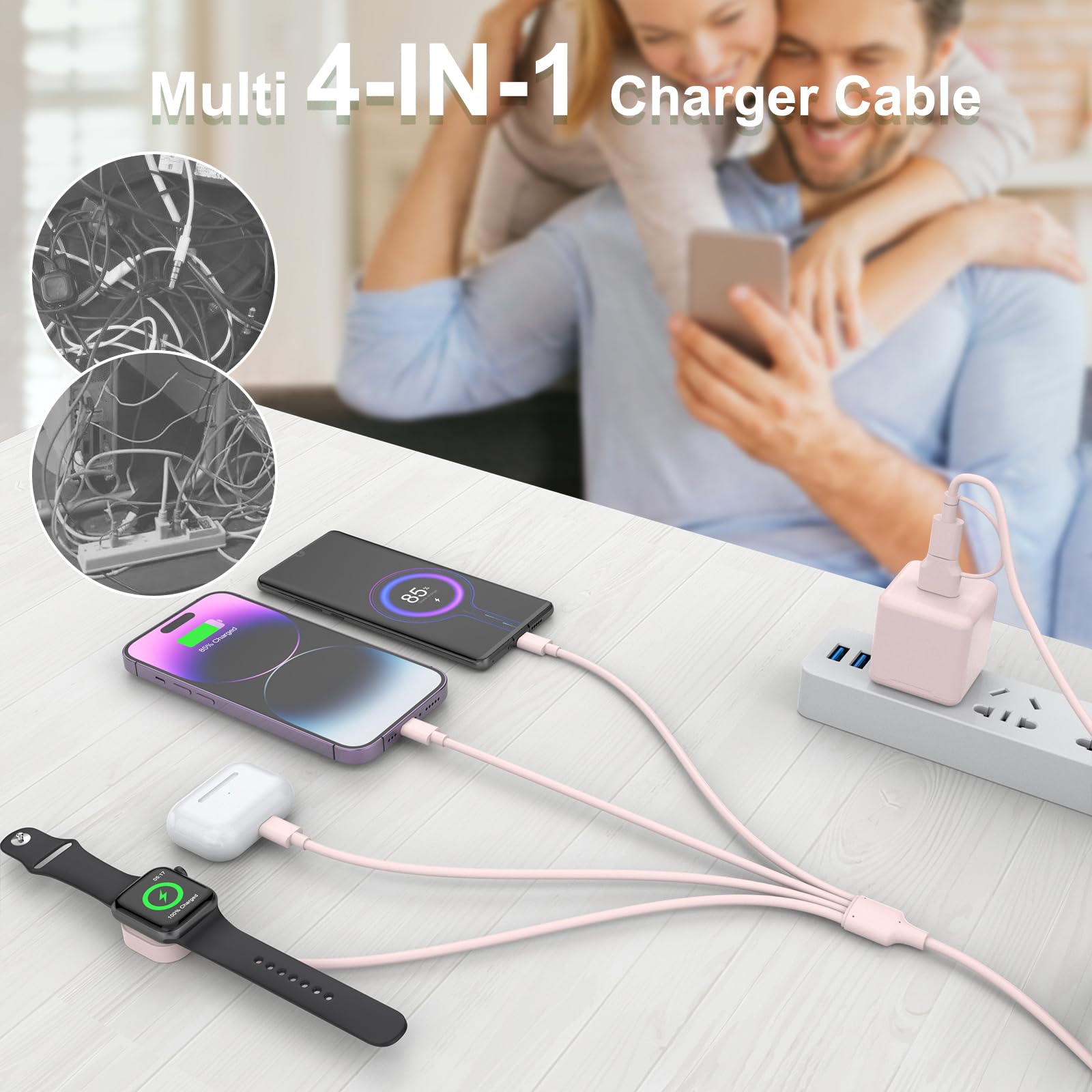 Travel 6-in-1 Multi USB C Universal Apple Smart iWatch Fast Charging Cable,3M Type C+USB A Watch Charger+Lightning*2+Type C Cord Combo Adapter for iWatch Series 8 7 6 5 4 3 2 SE/iPhone 14 13/iPad