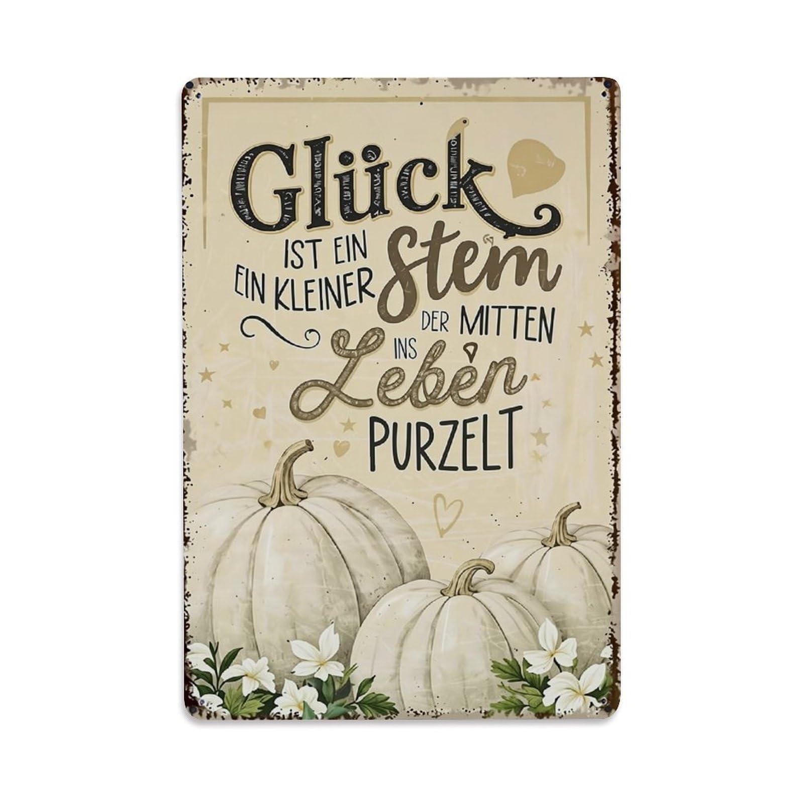 Jdfenggu Vintage German Text With White Pumpkins Retro Metal Tin Sign, Metal Poster For Bar, Home, Man Cave, Kitchen, Laundry Room Art Decor 8X12 Inch