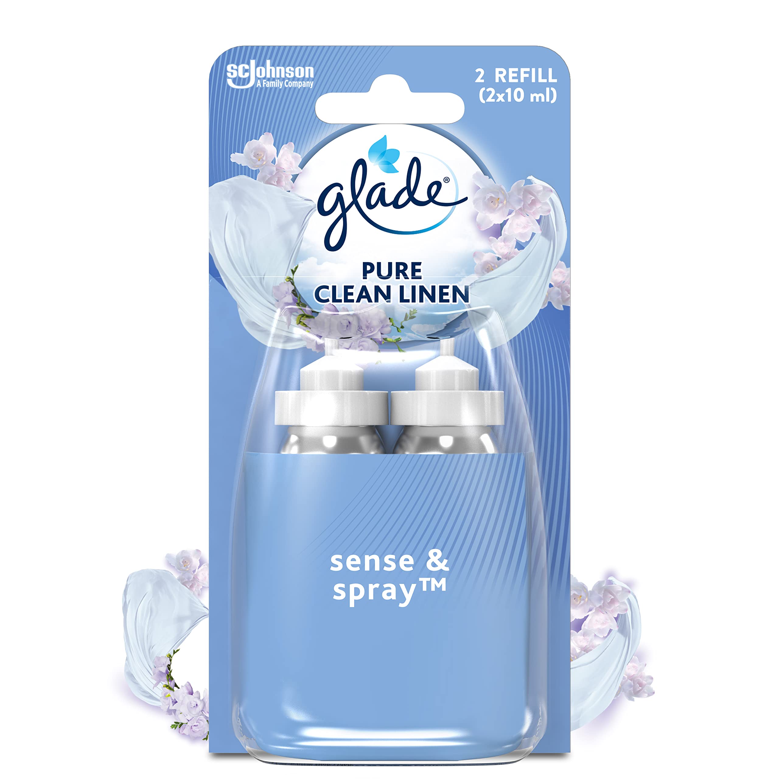 Glade Sense y Spray recargas de larga duración con aceites esenciales y aroma a ropa limpia