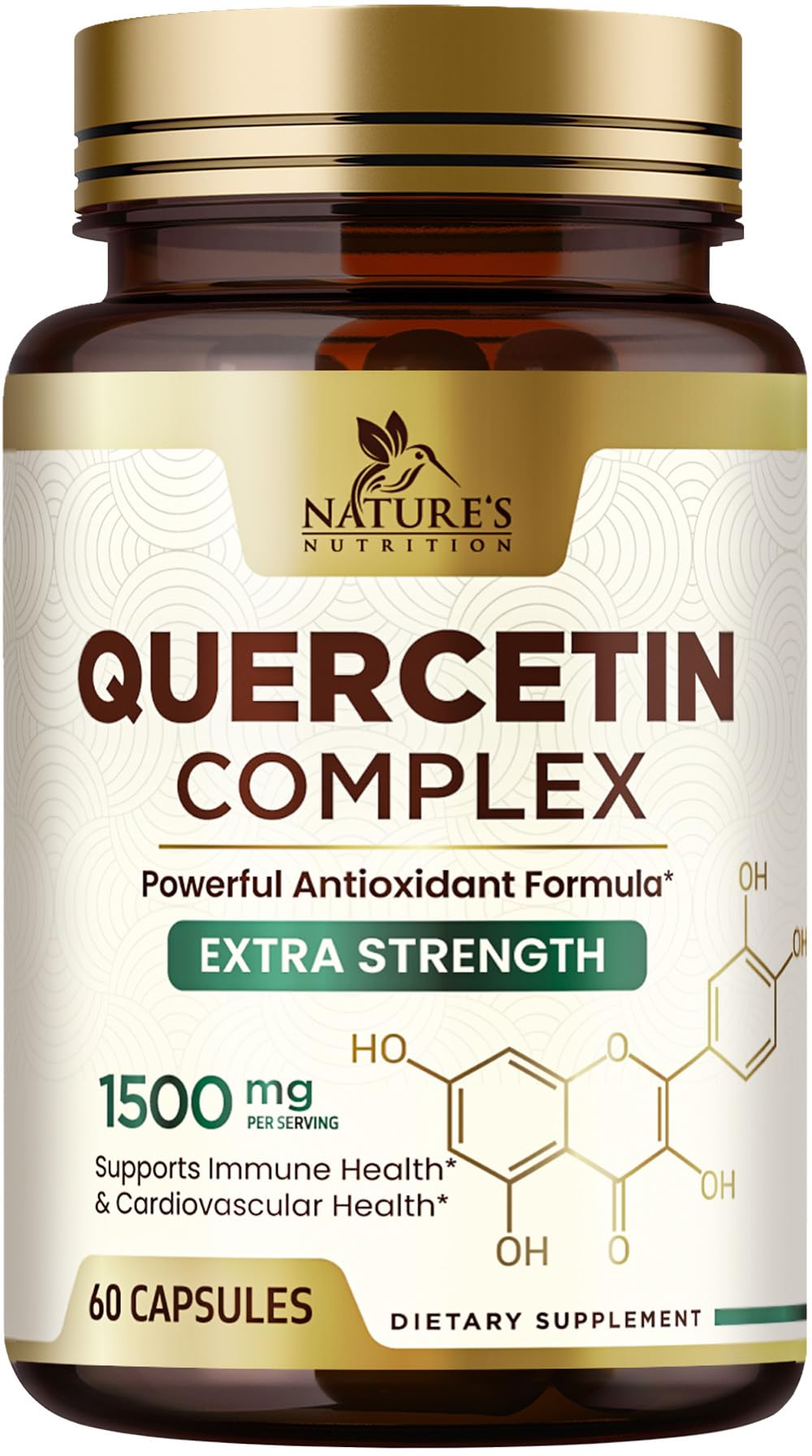 Quercetin with Bromelain - Advanced 1500mg Complex - Extra Strength Seasonal & Immune Support with Antioxidants - Powerful Respiratory Health Supplement - Vegan, Bottled in USA - 60 Veggie Capsules 60 Count (Pack of 1)