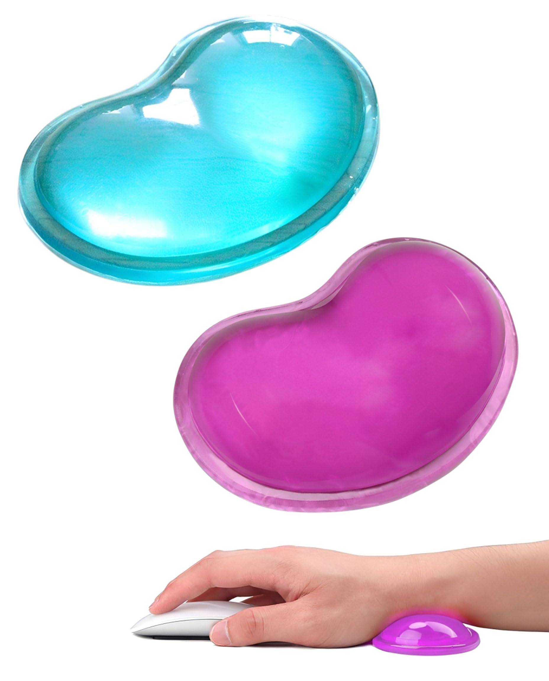 Poggiapolsi Crystals Gel Ergonomico 2 Pezzi, Tappetino Mouse a Forma di Cuore Morbido Cuscino per Polso Viola Verde