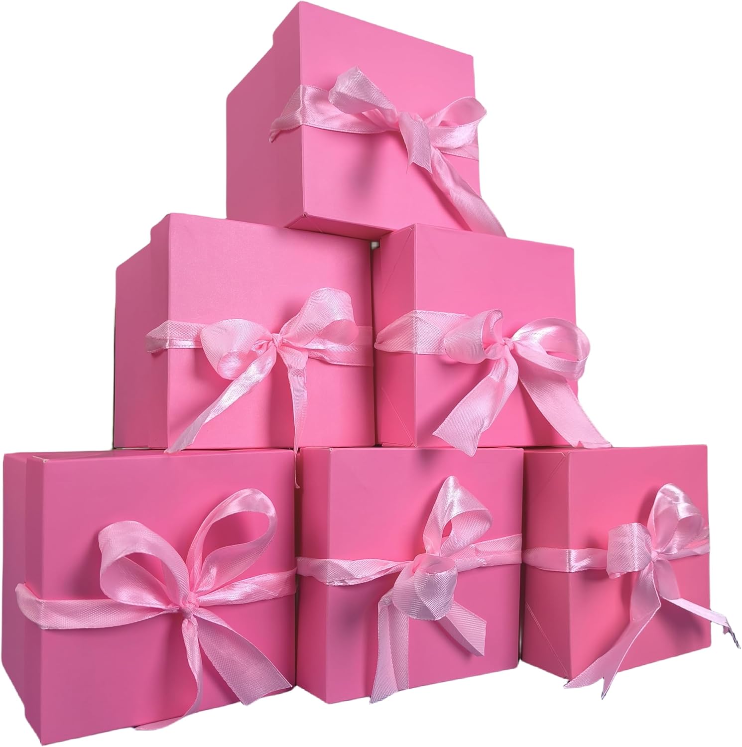 12 Pcs Christmas Gift Box with Lids,Pink Boxes for Presents Birthday Wedding Valentines Christmas & Party(Pink, 4”×4”×4”)