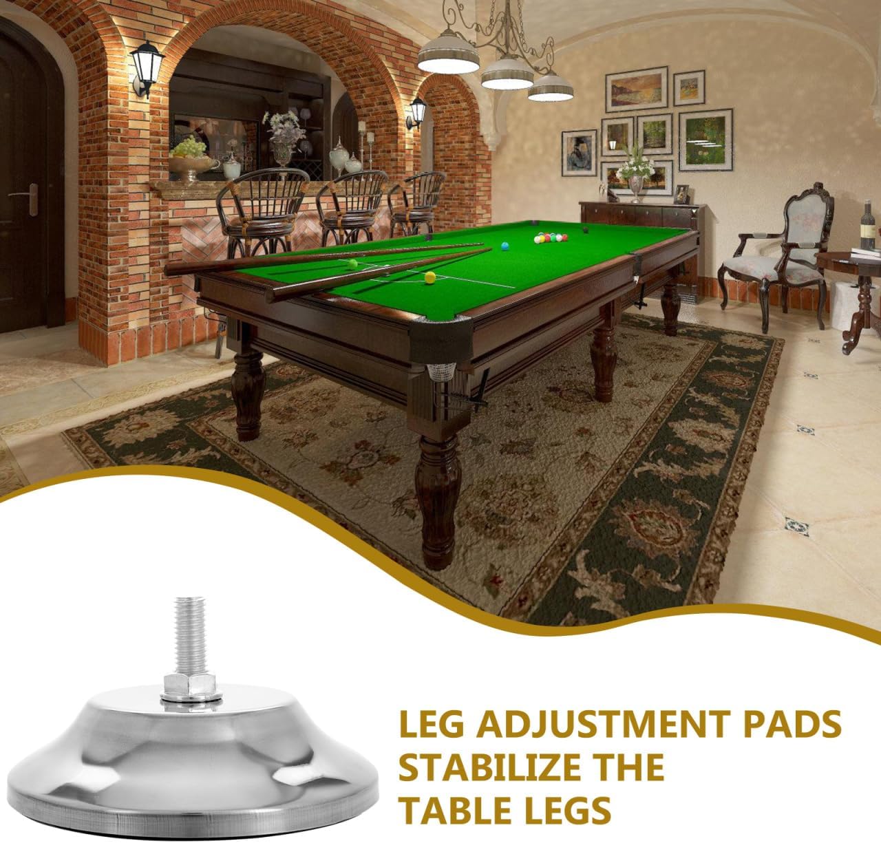Toyvian Adjustable Billiard Table Leveling Feet Pool Table Leg Levelers Enhanced Stability Pads for Pingpong and Foosball Legs