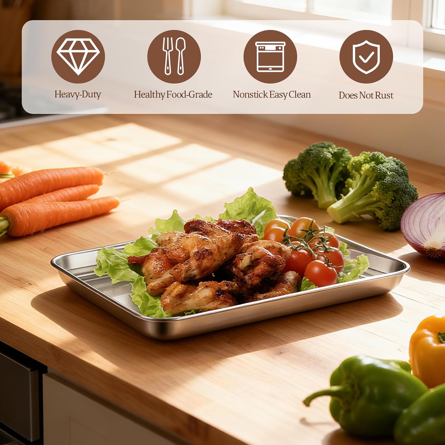 4 Pack Quarter Sheet Pan, Oven Tray, Stainless Steel Baking Sheet Pan, Commercial Cookie Sheets for Baking, Durable Easy Clean Bakings Pans, 12 x 10 x 0.98 Inch - Image 7