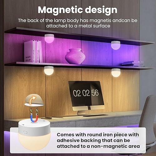 Miniatura 7 de SCOPOW Bombilla recargable RGB con control remoto, 15 temperaturas de color, 450 lúmenes, carga desmontable, aplique de pared recargable, E26,