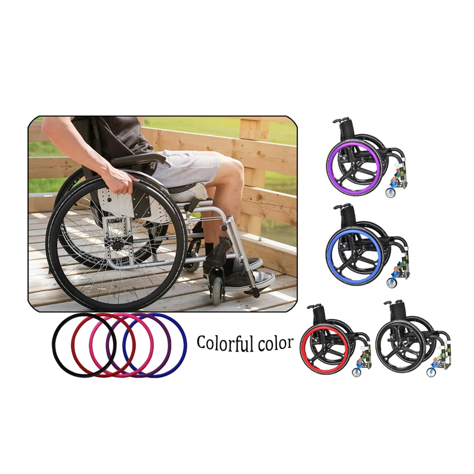 Funda para silla de ruedas de 22/24 pulgadas (1 par), anillo de empuje de silicona para rueda trasera de silla de ruedas, antideslizante y resistente al desgaste, para mejorar el agarre y la tracción