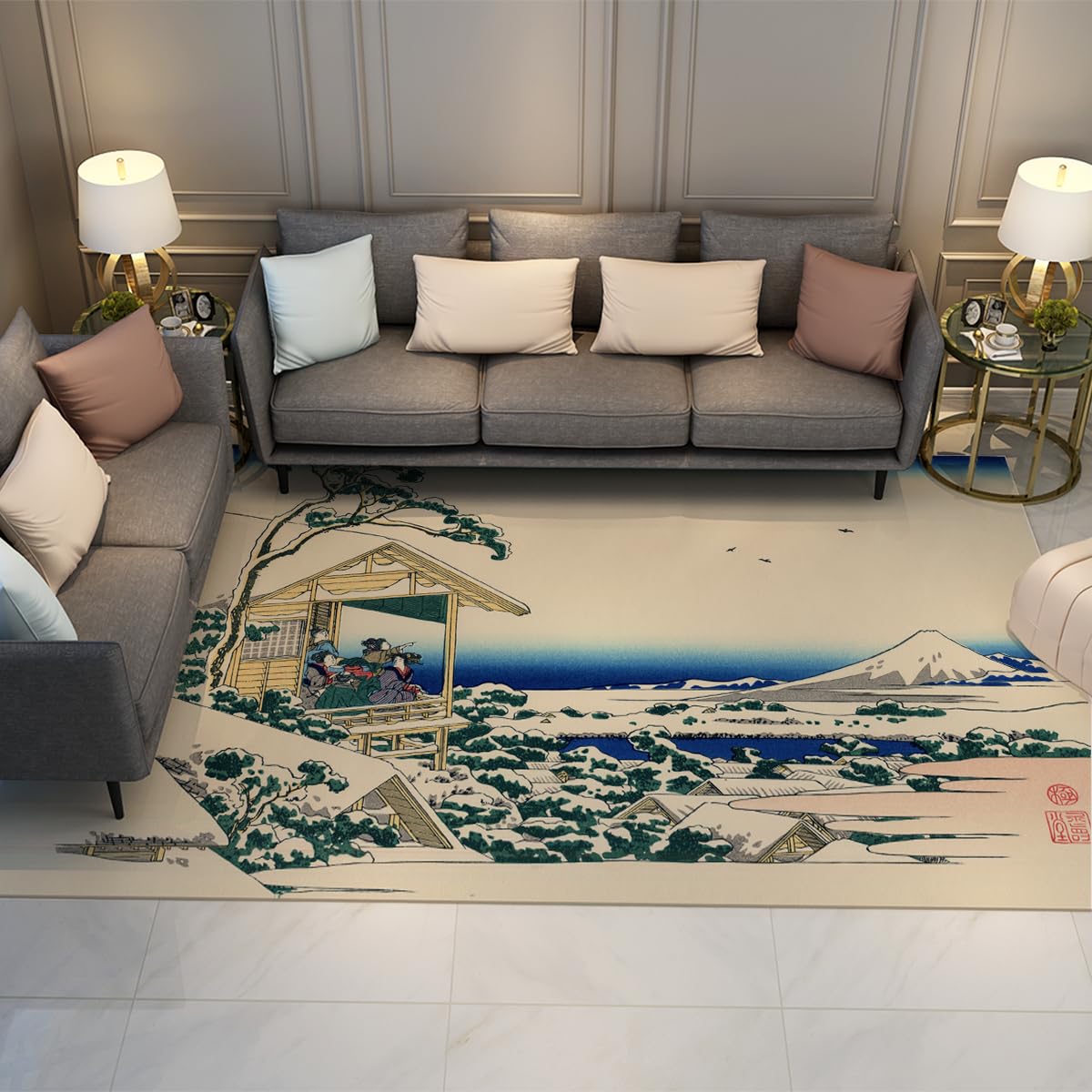 Tapis lavable et antidérapant Mont Fuji style Ukiyo-E