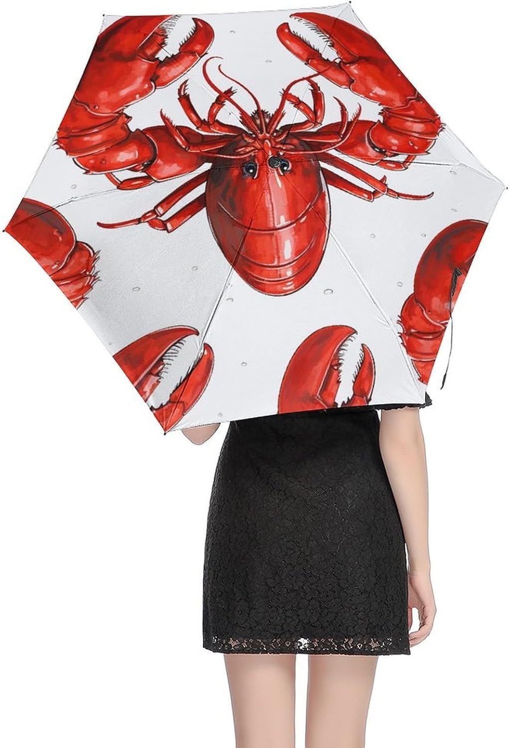 Red Lobster Print Printed Exterior 5 Fold Umbrella,Windproof Travel Umbrella for Sun Protection, Small Portable,Compact Umbrellas for Travel, Purse Or Backpack