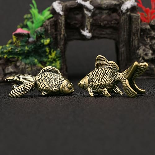 Miniatura 5 de 2 figuras de animales de pez de latón, Feng Shui Koi, estatuas de animales pequeños, adorno de tesoro de la suerte para decoración del hogar y la