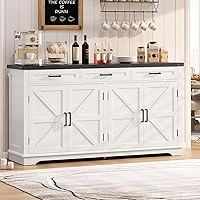 Vista 8 de usikey Aparador grande de 61 pulgadas con 4 puertas y 3 cajones, mesa de buffet de granja, armario de almacenamiento de comedor para cocina o sala