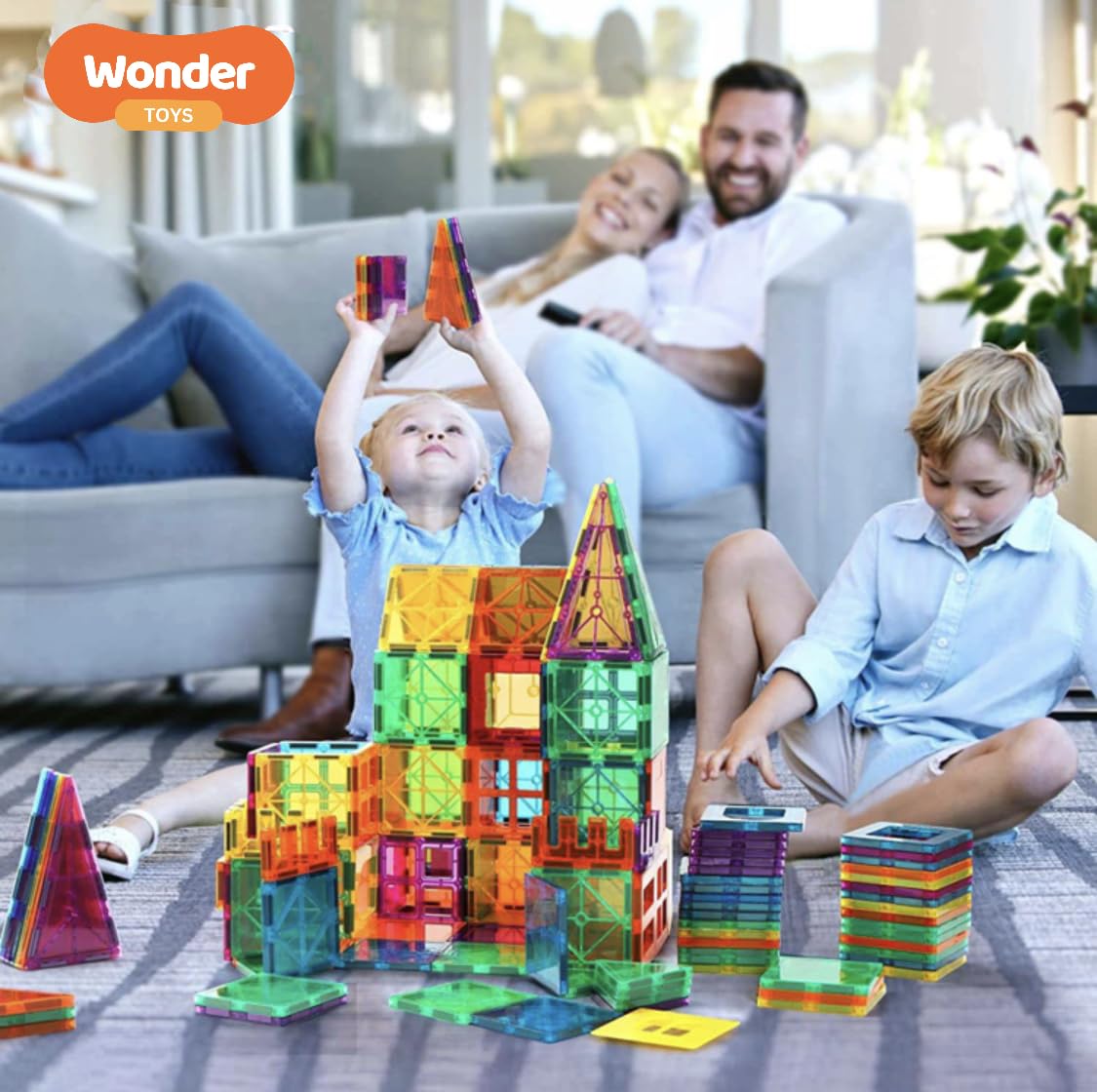 Wonder Toys 100 Pezzi Classici Blocchi Magnetici Gli Originali Giocattoli da Costruzione Magnetici per Ragazzi e Ragazze di età 3 4 5 6 per il Loro Compleanno