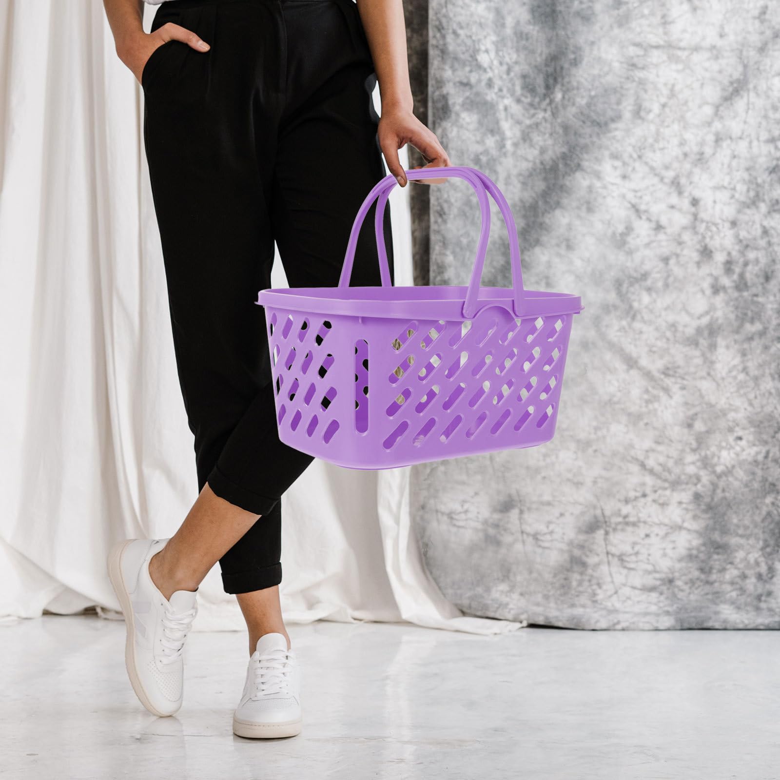 TOYANDONA Cesta de Plástico Compra Doble Asa, Resistente y Práctica, Capacidad Grande Adecuado para Supermercado y Organización Hogar