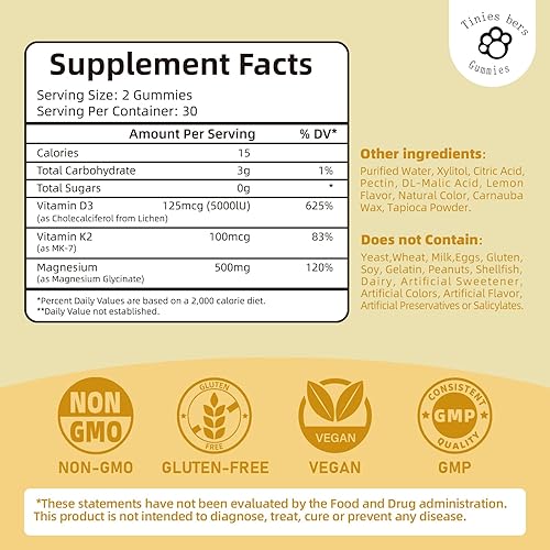 Miniatura 5 de Gomitas de glicinato de magnesio 500 mg, magnesio D3 K2 para adultos y niños, sin azúcar