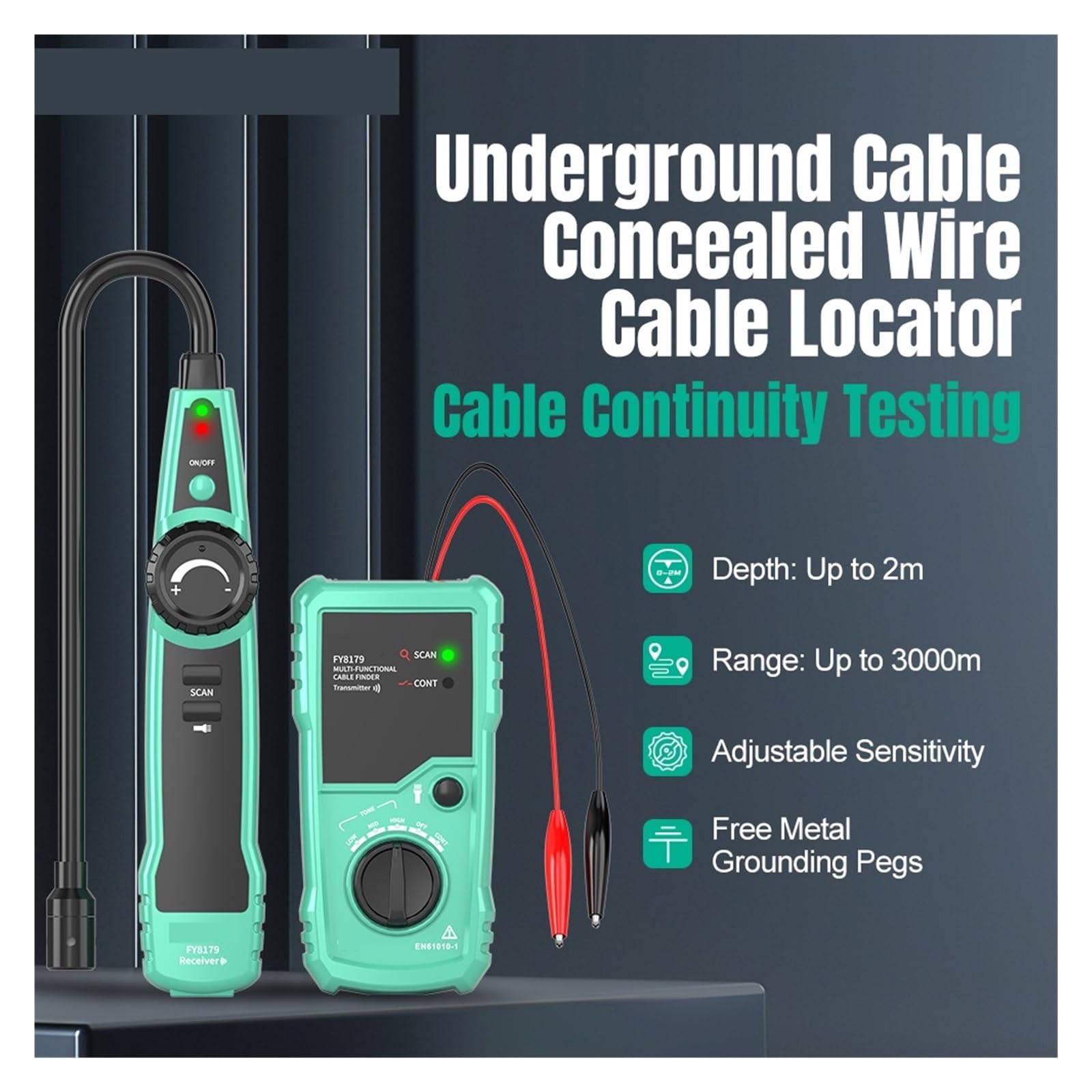 Rastreador de Cables, Detector profesional de cables subterráneos, cable red, telefónico, localizador ocultos, profundidad 2 m, alcance 3000