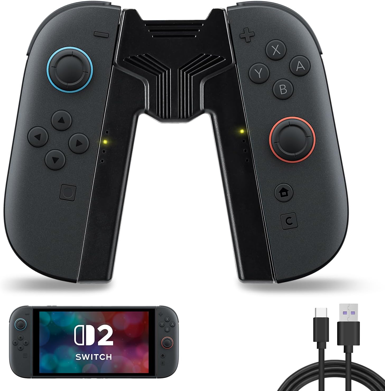 DLseego Handle Speed Charging Grip for Switch 2 (2025), Portable Gaming Comfort Grip Joystick Remote Controllers V-Shaped Anti-Slip Handle Accessories - Black