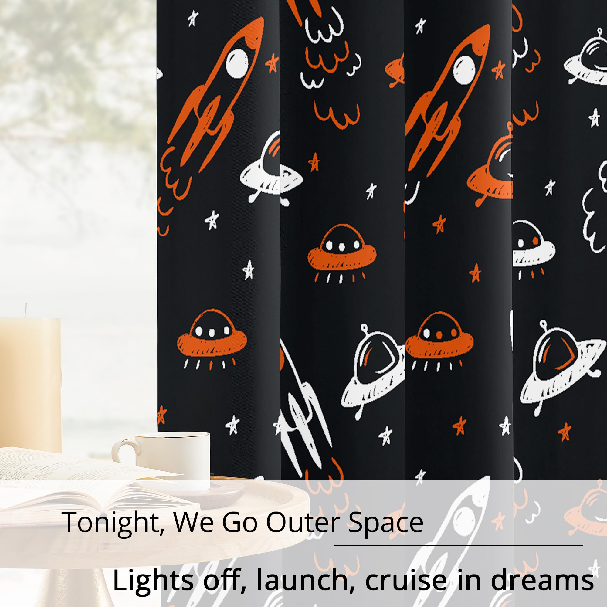 Lot de 2 rideaux occultants sur le thème de l'espace pour enfants – 100 % occultants, isolation thermique, réduction du bruit, parfaits pour chambre d'enfant et chambre d'enfant (Starlight