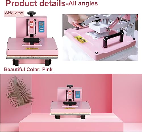 Miniatura 4 de Máquina de prensa de calor semiautomática de 15 x 15 pulgadas para camisetas, base de apertura y deslizamiento automático, estilo clamshell,