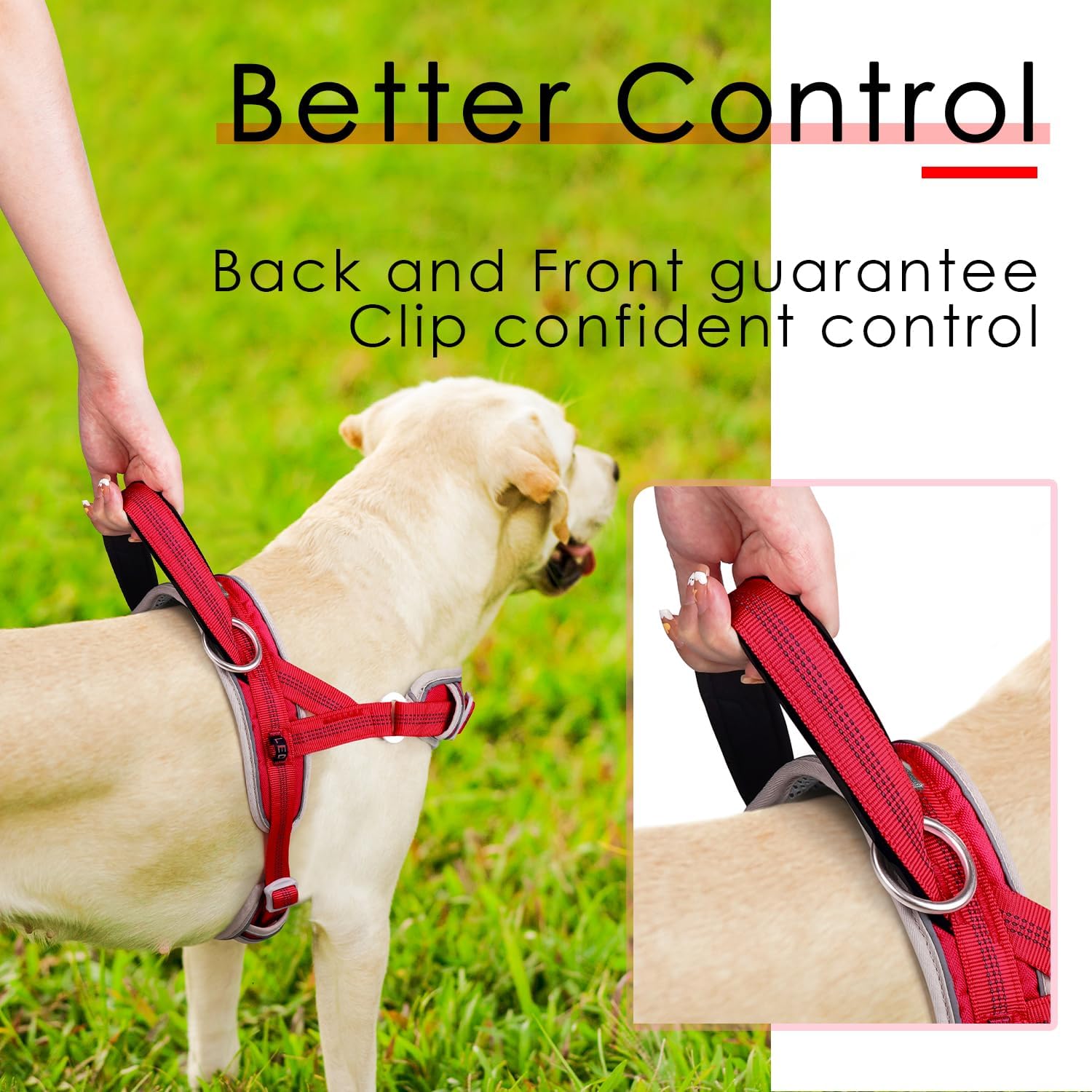 ADVENTUREMORE Dog Harness No Pull with QR Code Pet Tag, Adjustable Reflective Dog Vest Escape Proof Dog Harness with Easy Control Front Clip Handle for Training Walking XL Rose Red