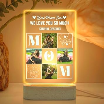 Personalized Mothers Day Gifts, Customized Acrylic Plaque Printed with Photos, Customized Photo Frame with LED, Birthday Gifts for Mom from Daughter Son best mom ever