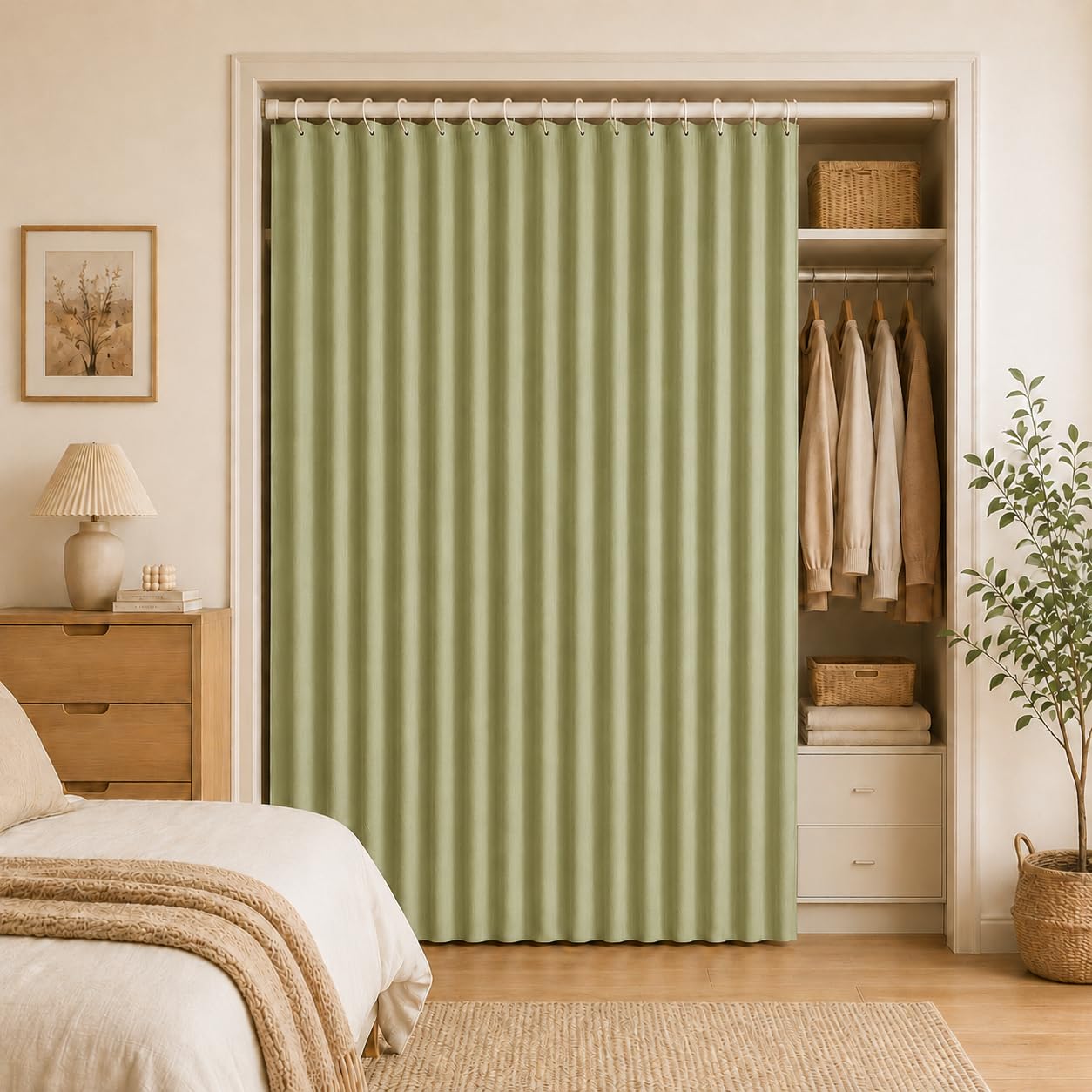 AZMAHT Concertina Doors Internal Folding Door | Faux Linen Sliding Doors Temporary Door Curtain with Magnetic Closure, Pleated Accordion Room Divider for Closet
