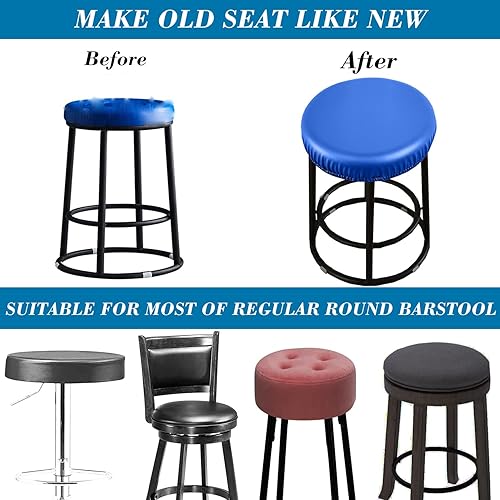 Miniatura 5 de Fundas elásticas de poliuretano para taburetes de bar redondos, fundas de asiento impermeables, fundas de cojín lavables con bandas elásticas para