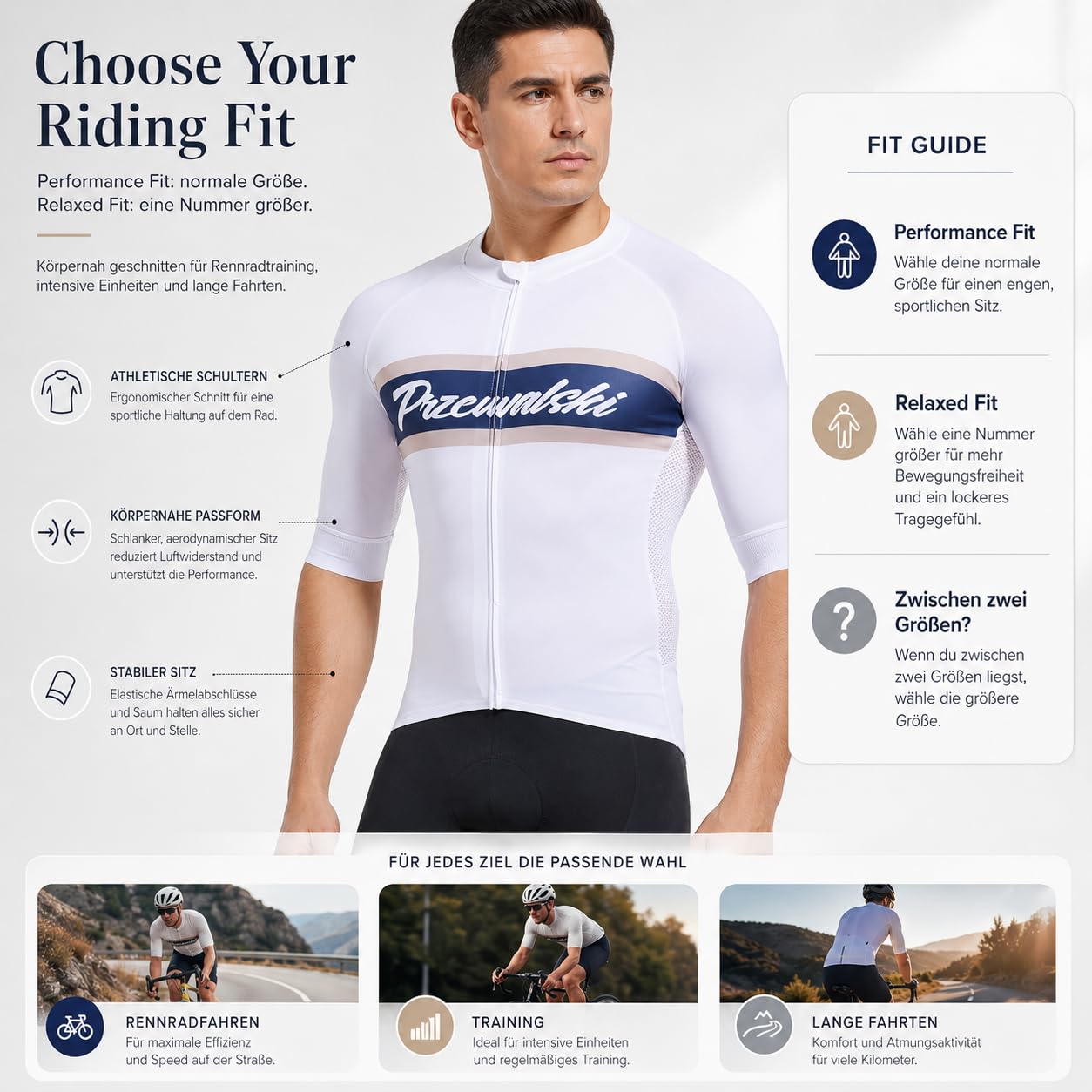 Przewalski Herren Radtrikot Kurzarm Atmungsaktiv mit Taschen | 4-Wege-Stretch Kompression, Mesh-Rücken, 6 Taschen inkl. Zip, rutschfest & reflektierend, Rennrad