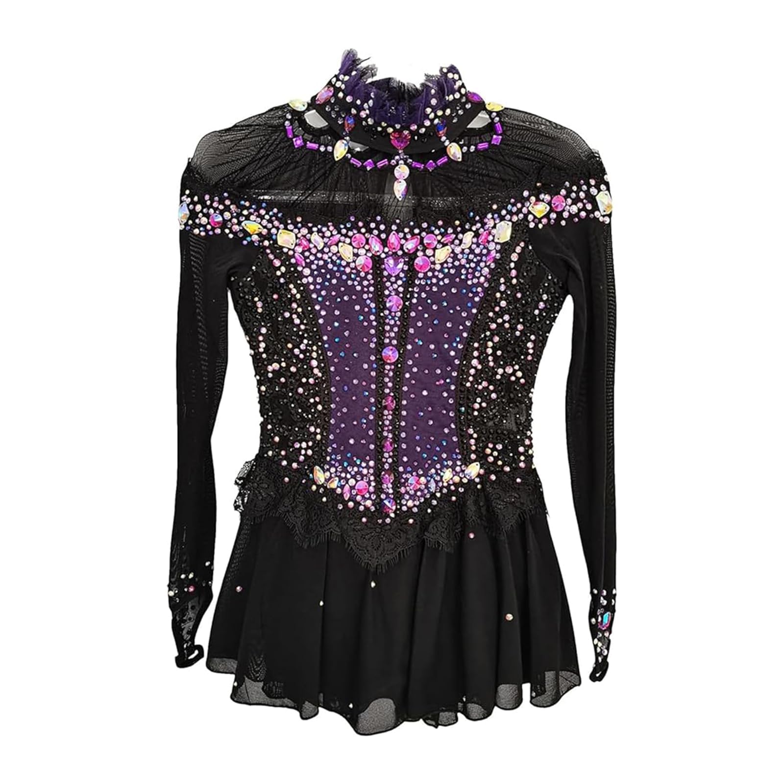 LIUHUO Black Mesh Figure Skating Skirt Shining Colored Diamond Girls Competition Performance