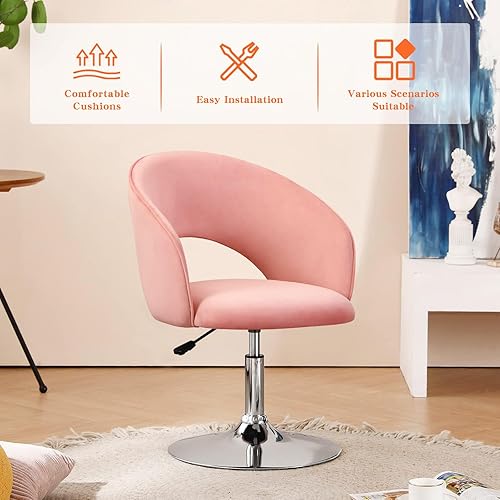 Miniatura 13 de Furnimart Silla de tocador de cuero blanco, silla de acento ajustable en altura con respaldo, silla giratoria redonda de maquillaje para sala de