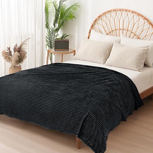 Vista 275 de Vessia Manta de franela de forro polar, 300GSM, acogedora manta a rayas verde salvia para sofá, cama y sofá, cálida y suave, acogedora manta