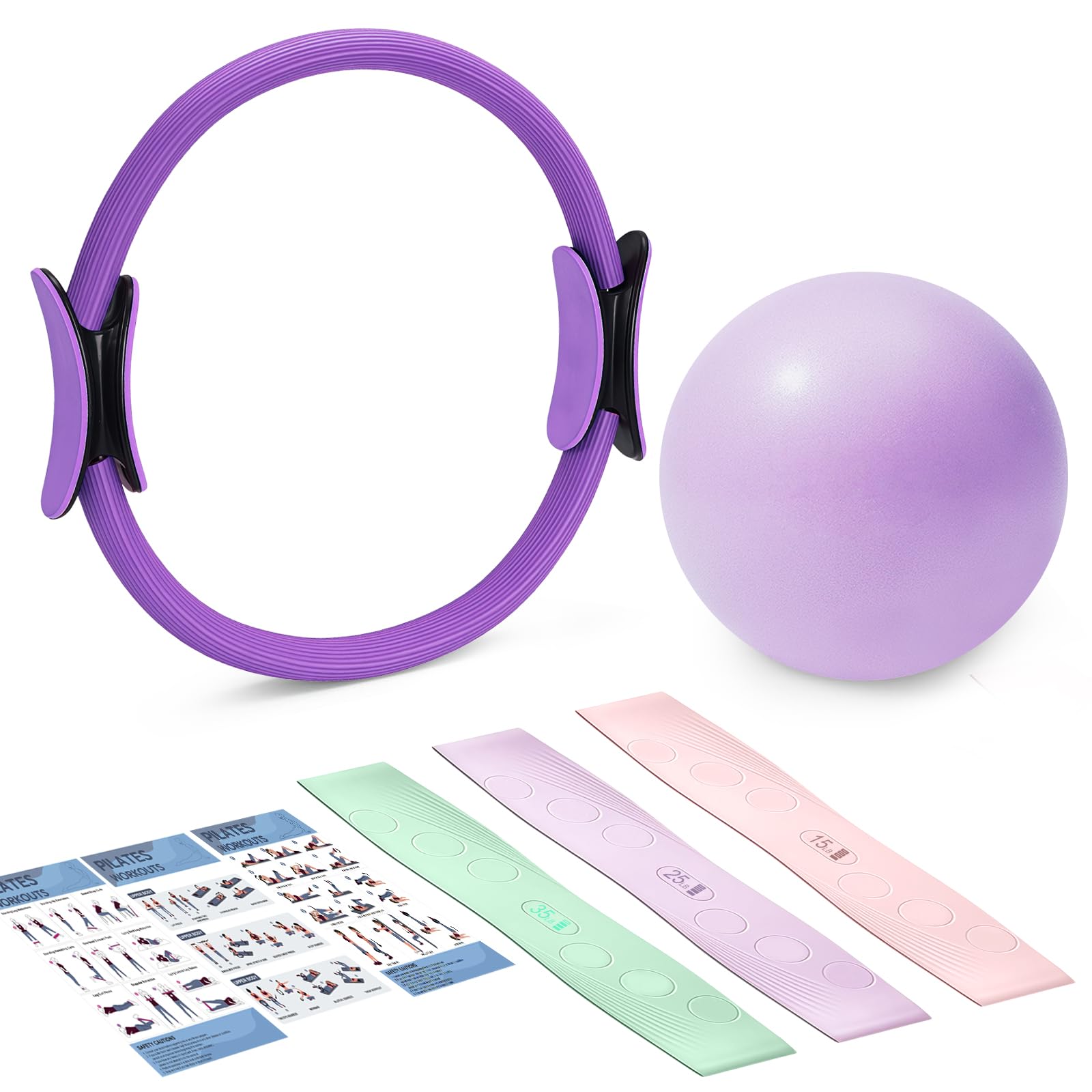 flintronic 6PCS Pilates Equipment Set with Spilates Ring, Yoga Ball and Resistance Bands Set, Pilates Essential Kit for Beginners, Full Body Workout Kit Women and Men