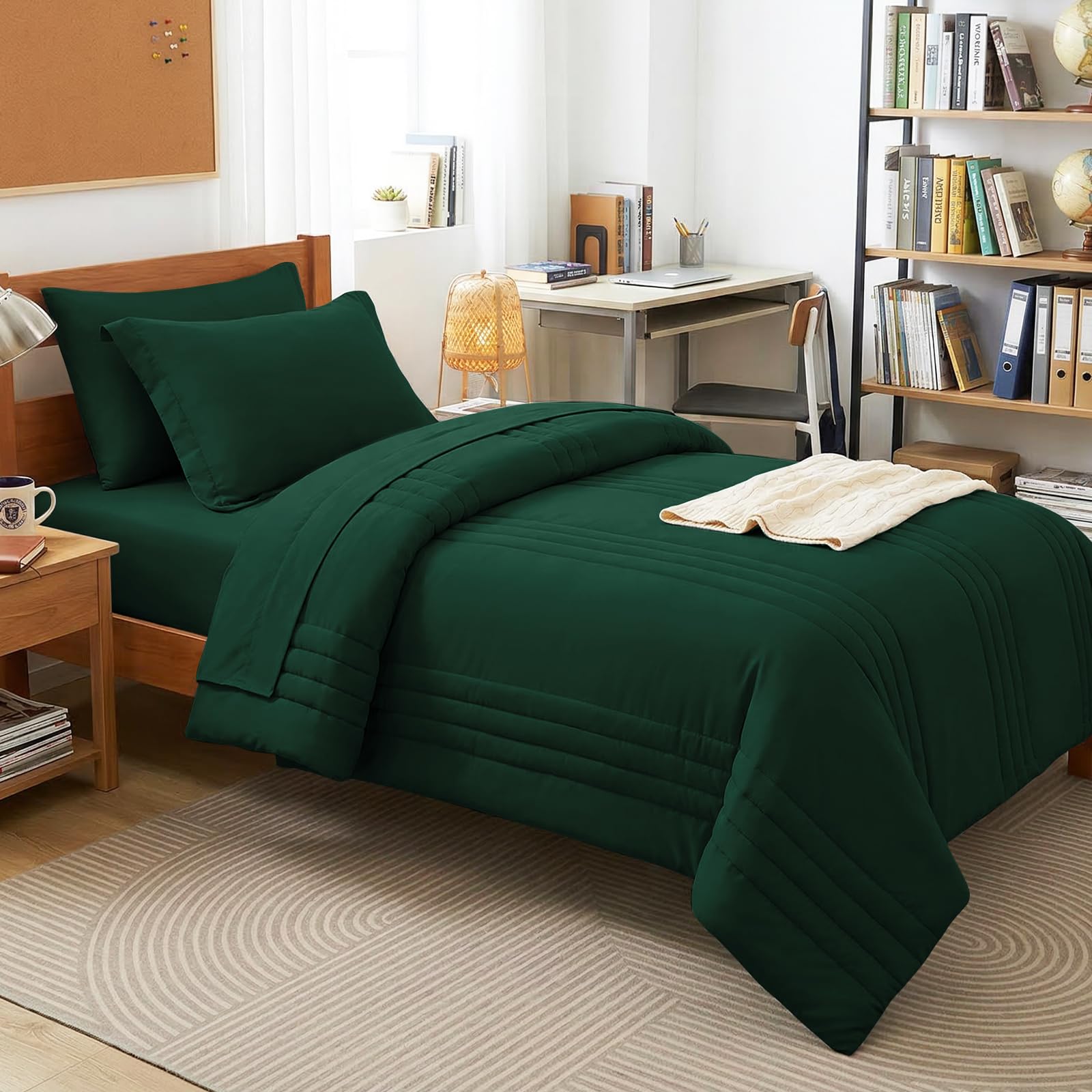 CozyLux Twin XL Comforter Set Emerald Green