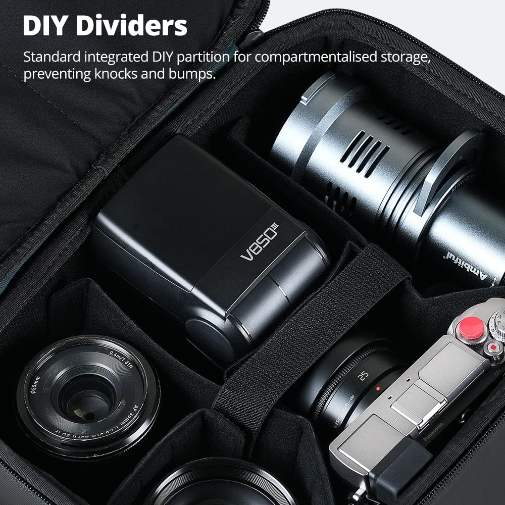 AMBITFUL Custodia impermeabile per fotocamera, con divisori fai da te, tracolla rimovibile, borsa imbottita per fotocamera DSLR SLR Mirrorless, compatibile con Canon, Nikon, Sony, nero (Om Cube-S)