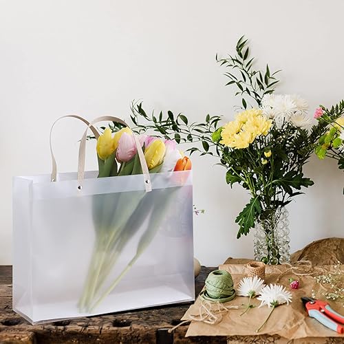 Miniatura 3 de ywbag Bolsas de regalo transparentes con asas, bolsas de plástico reutilizables de color blanco esmerilado para bolsas de regalo, bolsas de