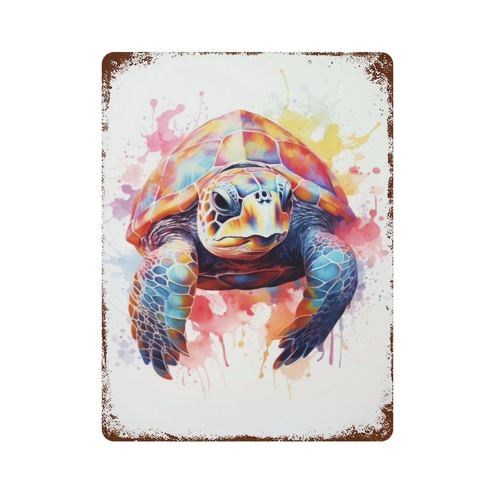 Sea Turtle Tortoise 15.7"x11.8" Rust Effect Tin Sign, Decorative Metal Wall Art for Garage, Bar And Workshop Decor