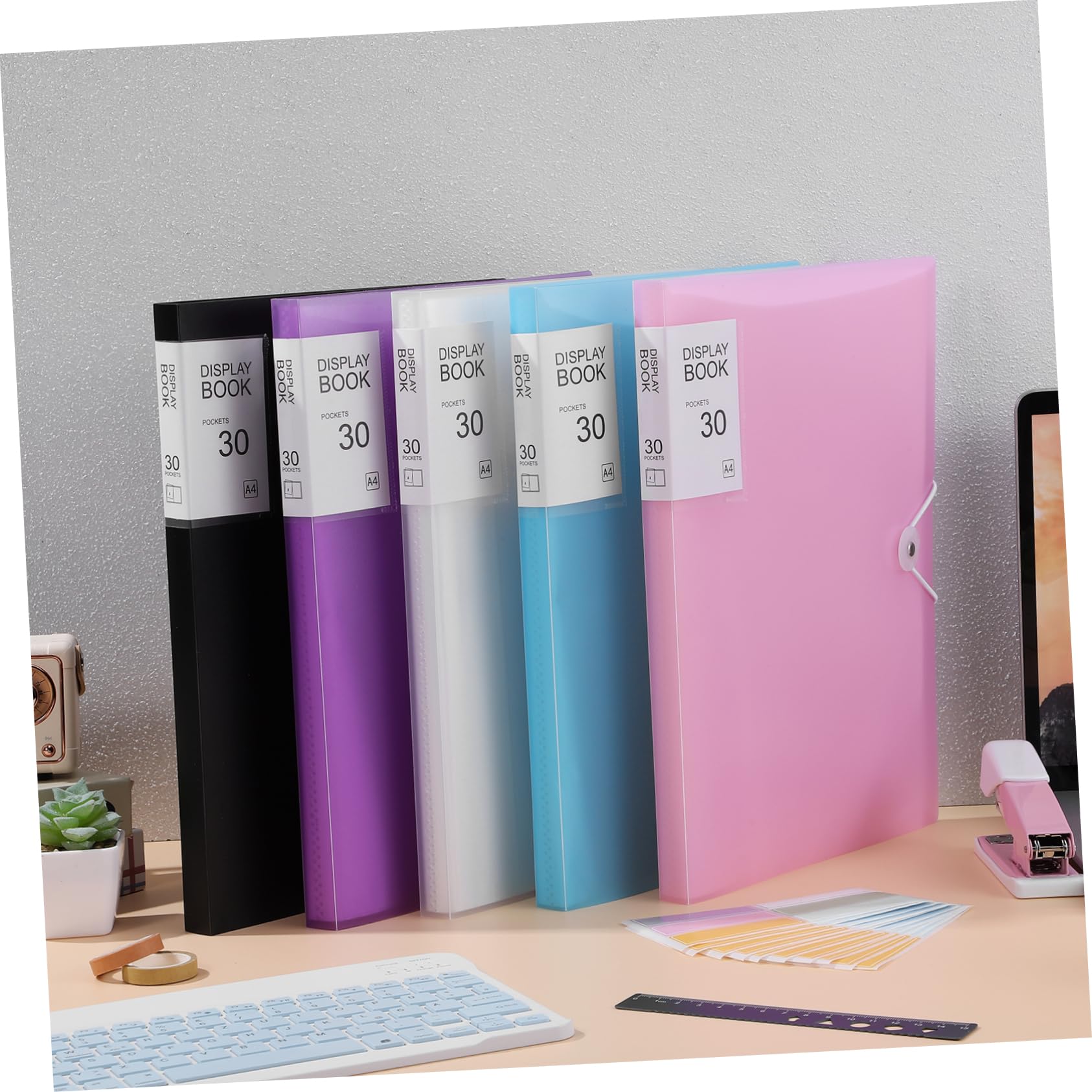 Classeur à Pochettes Transparentes A4 5 Pièces en Pp pour Organisation
