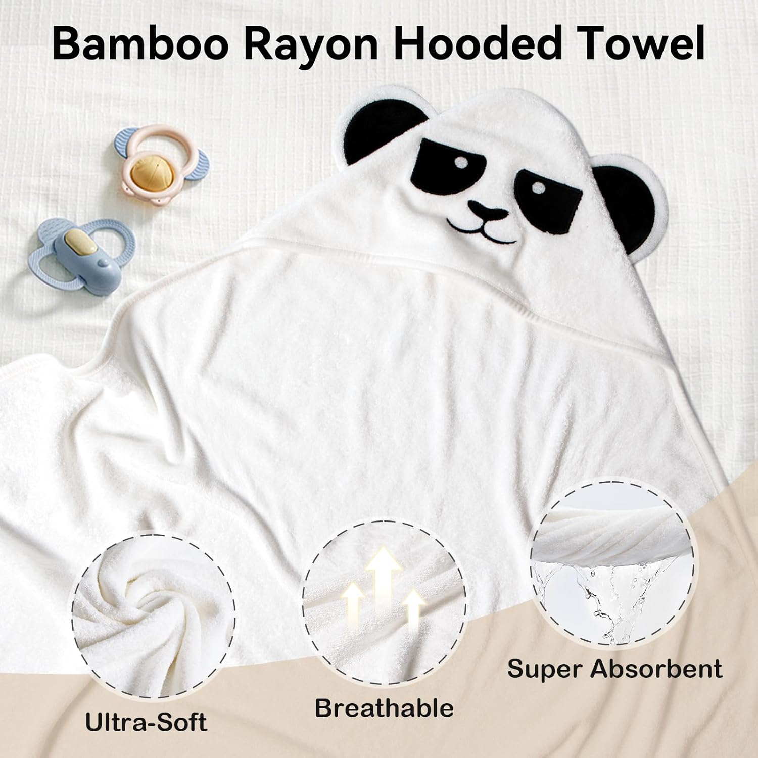 BubblePanda Hooded Baby Towels for Newborn, Rayon Made from Bamboo Baby Bath Towels with Hood for Boys Girls Toddlers Super Soft & Absorbent Newborn Bath Essentials (30 X 30 Inch)