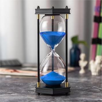 Hourglass Timer 60 Minute, Hexagon Wooden Frame Decorative Sand Timer Blue Sand, Large Size