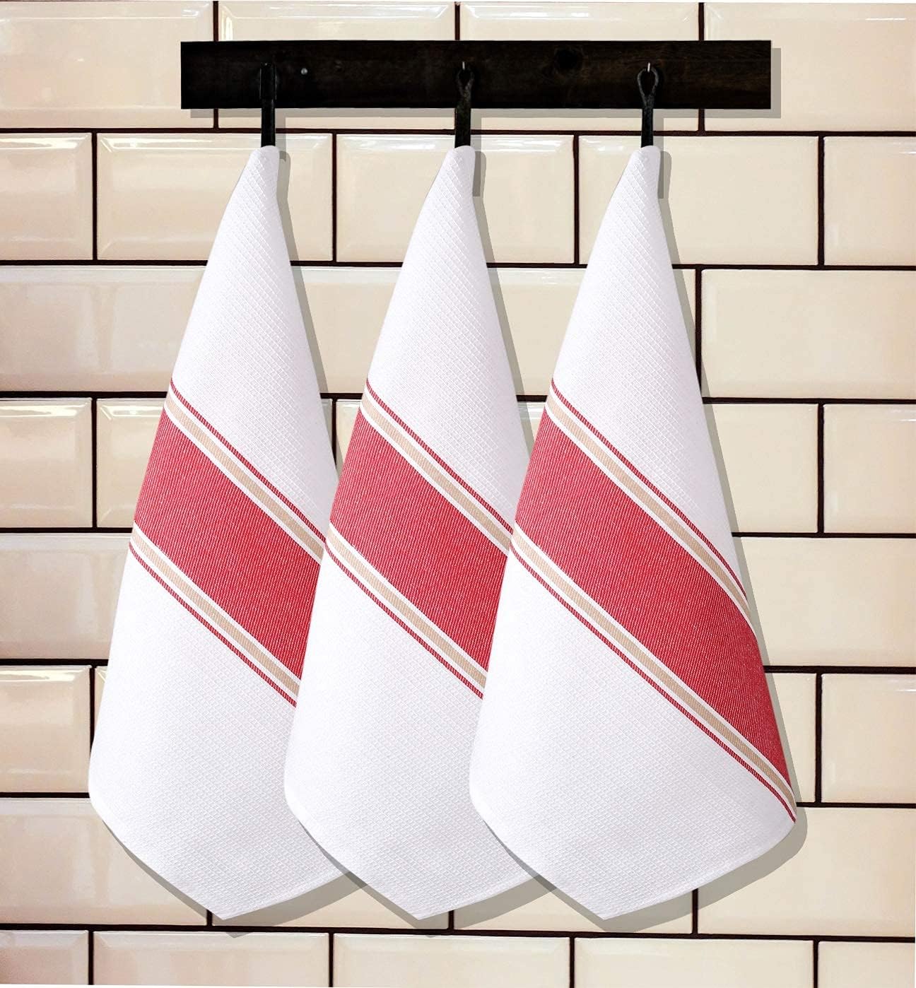 Goroly Home 100% Cotton Kitchen Dish Towel Set of 6 Pack, Highly Absorbent Quick Drying, Machine Washable and Reusable Ultra Soft Tea Towel with Hanging Loop for Cleaning Dishes, 20x28 Inch Red - Image 7