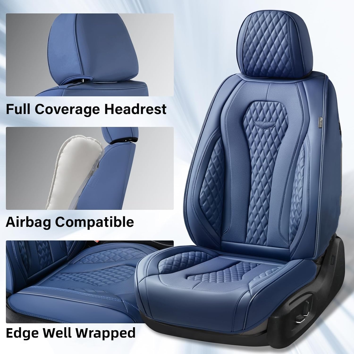 Coverado Seat Covers, Car Seat Covers Front Seats, Blue Car Seat Cover, Waterproof Car Seat Covers, Car Seat Cushion, Front Car Seat Covers Leatherette Car Seat Protector Universal Fit Most Cars - Image 3
