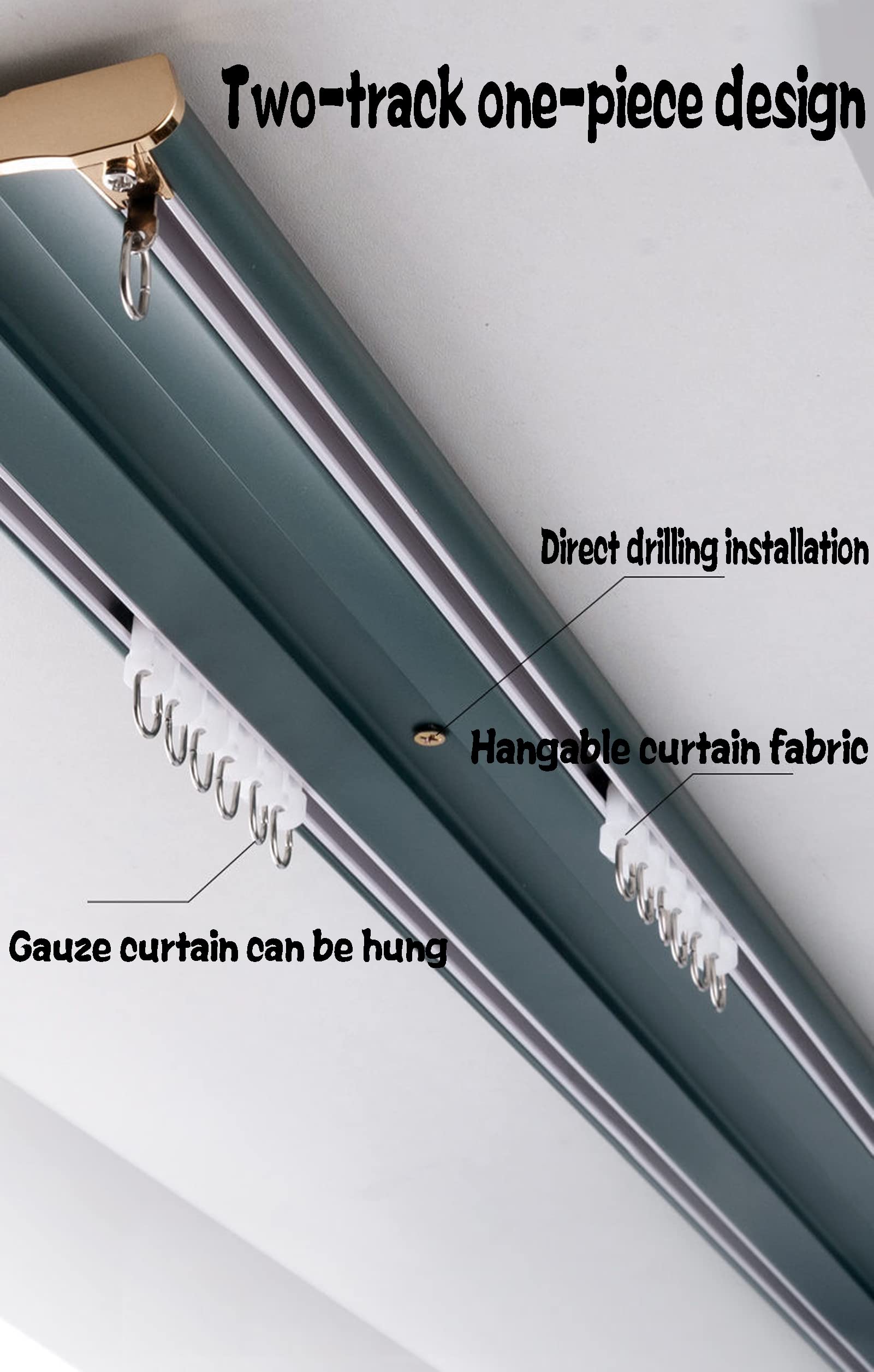 Wytrzymały aluminiowy dwutorowy zestaw karniszy sufitowych, łatwy montaż, ścianka działowa do okien i balkonów, system szyn działowych 1 m