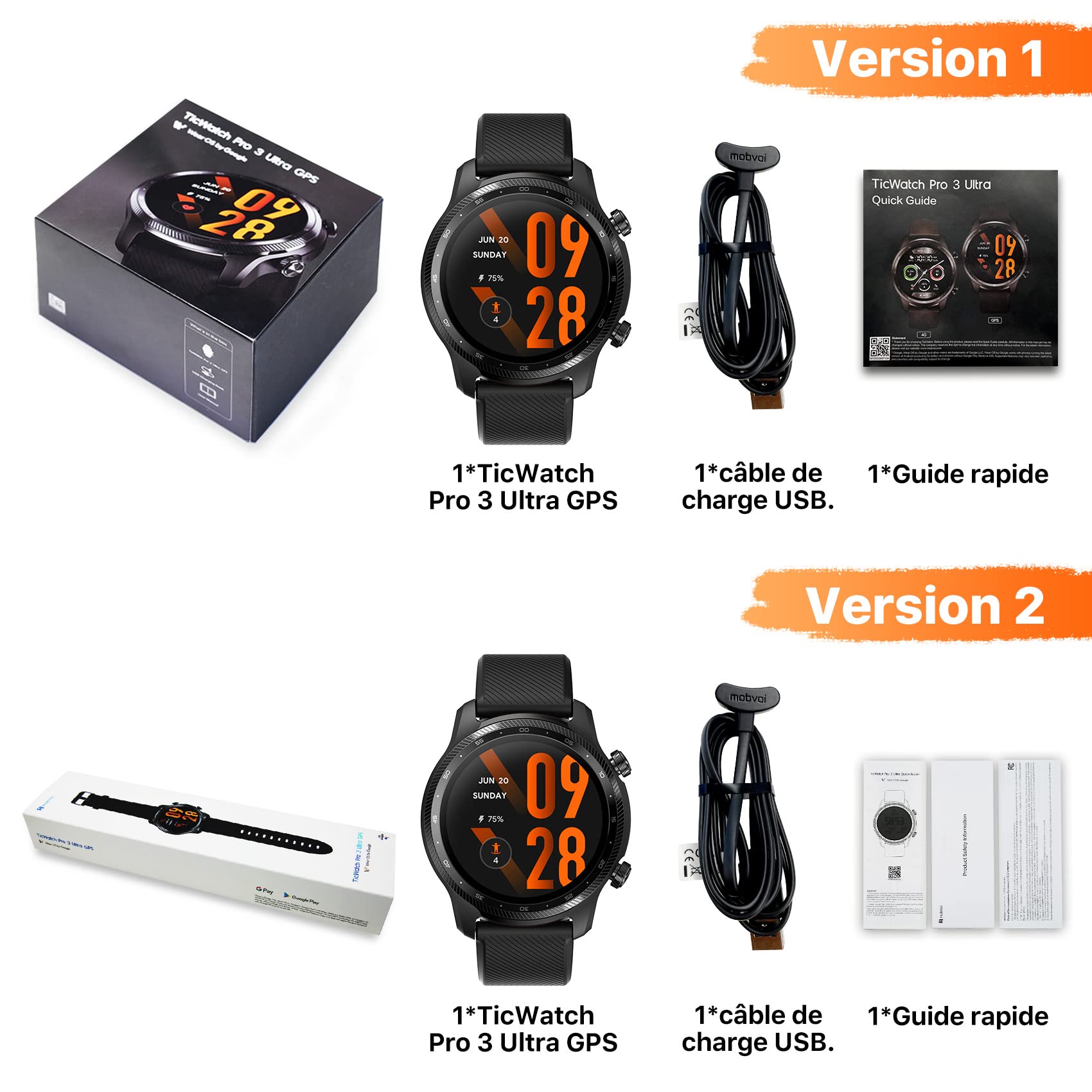 Ticwatch Pro 3 Ultra GPS Montre Connectée Qualcomm SDW4100 et système à Double processeur Mobvoi Wear OS Montre Intelligente pour Hommes Oxygène sanguin Évaluation de la Fatigue