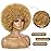 JSDshine Afro Wig For Women - Blonde Soft 70s Afro Kinky Curly Hair Wigs With Bangs Natural Looking Short Afro Curly Wig Bouncy Brown Puff Synthetic Hair Wig For Daily Party Use