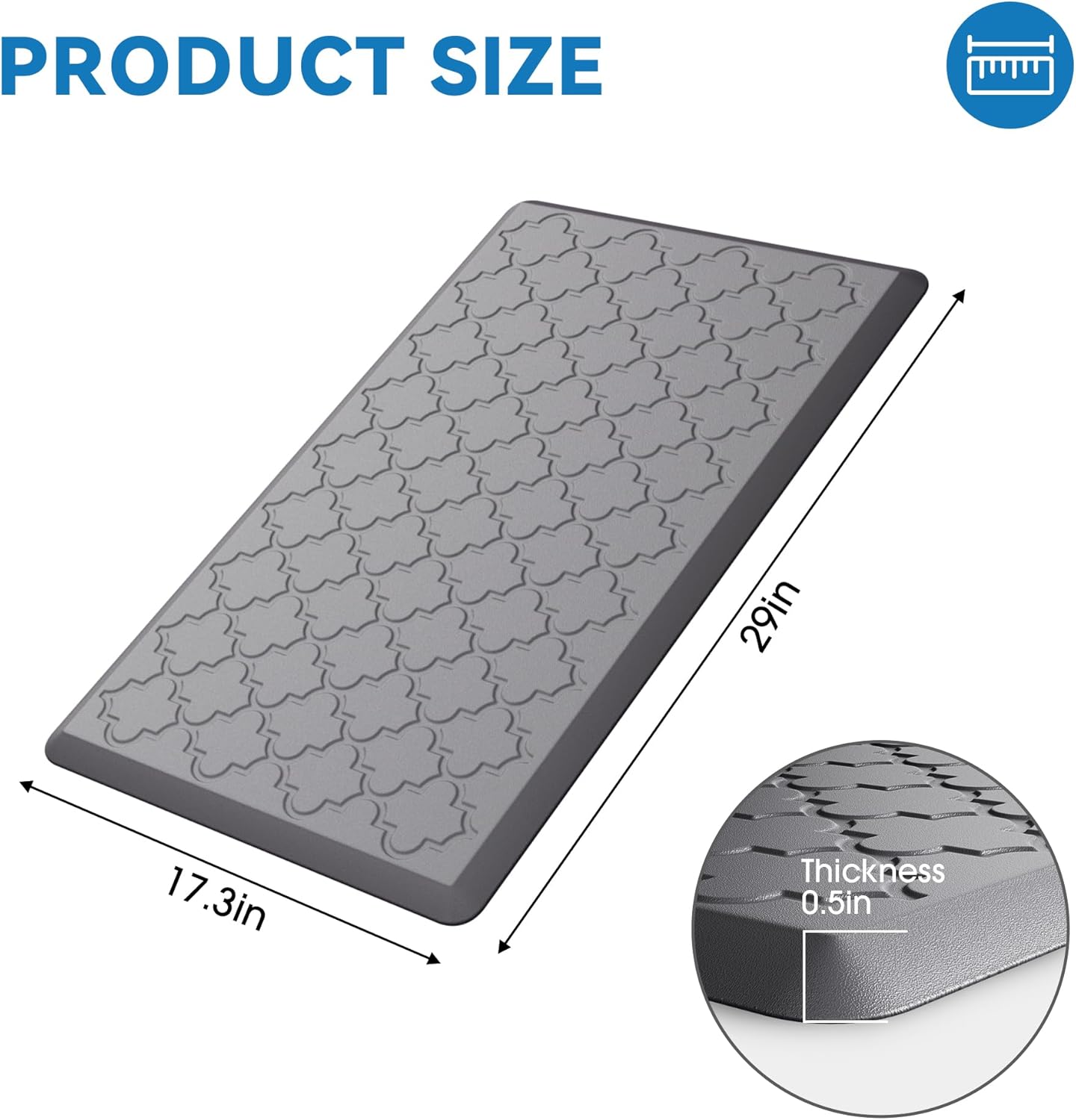 Kitchen Mats for Floor, Cushioned Anti Fatigue Mat, Non-Slip, Grey