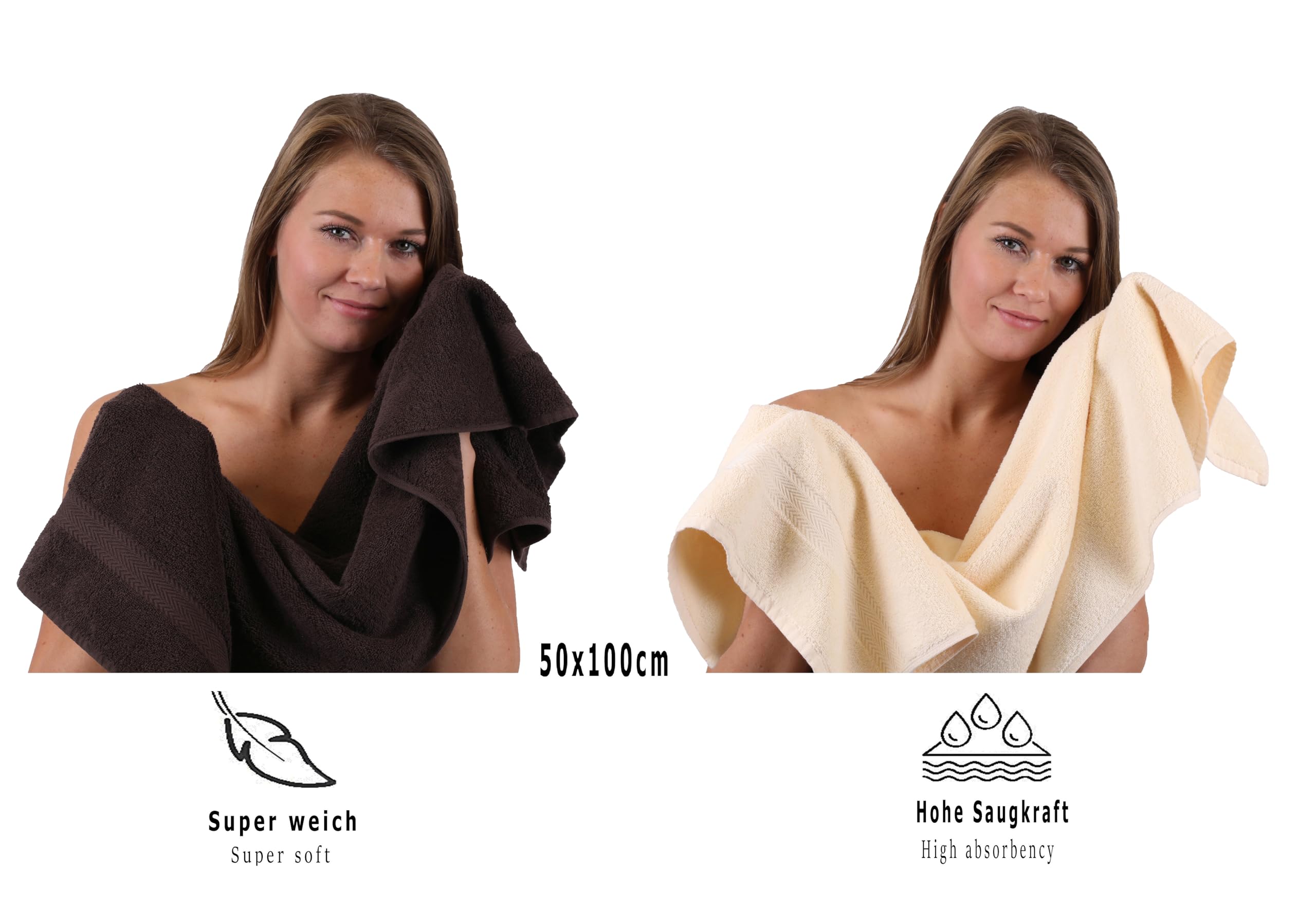 Betz Juego de 10 Toallas Classic 100% algodón 2 Toallas de baño 4 Toallas 2 Toallas de Mano 2 Toallas Cara de Color marrón Oscuro y Beige